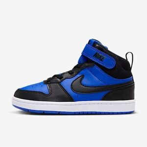 Nike Kids Court Borough Mid 2 Sneakers in Black Game Royal Colorway Size 1.5Y